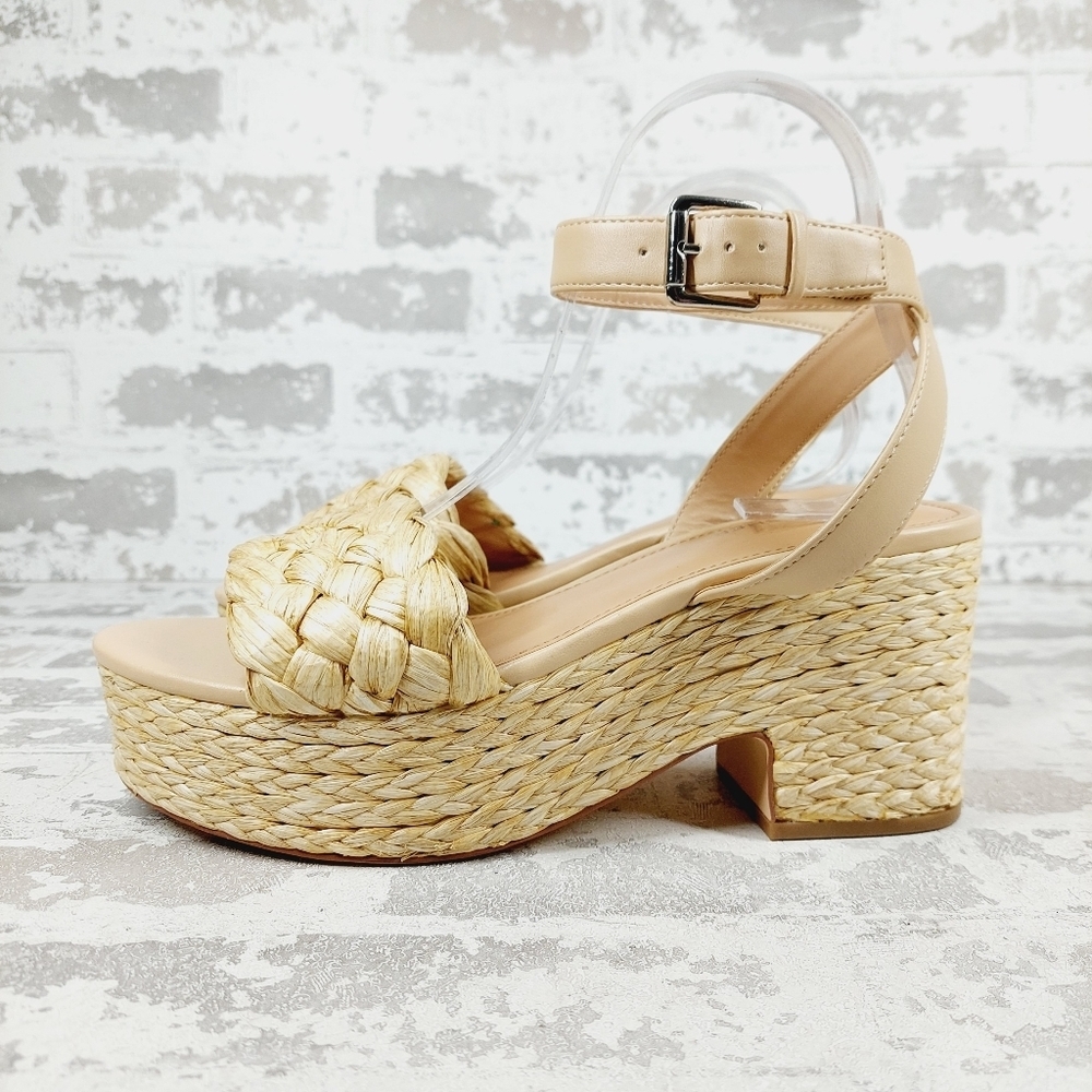 NEW Marc Fisher Steel Jute Raffia Buckle Ankle Strap Summer Sandals W923